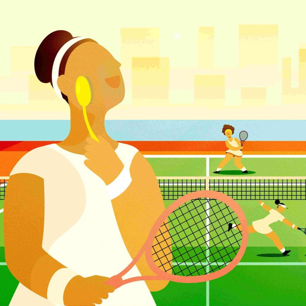 Athlete using sun safe brush for lotion so she does not lose grip