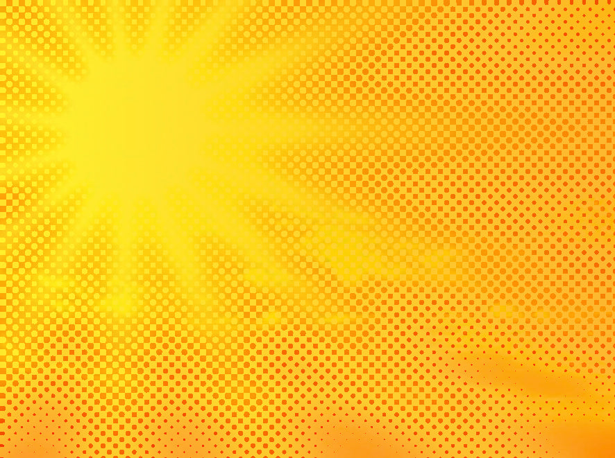 A bright, radiant sun shining in the sky, symbolizing the importance of sun protection with the Sun Safe Brush.